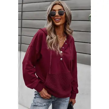 COZY BUTTON-DOWN HOODIE IN WINE
