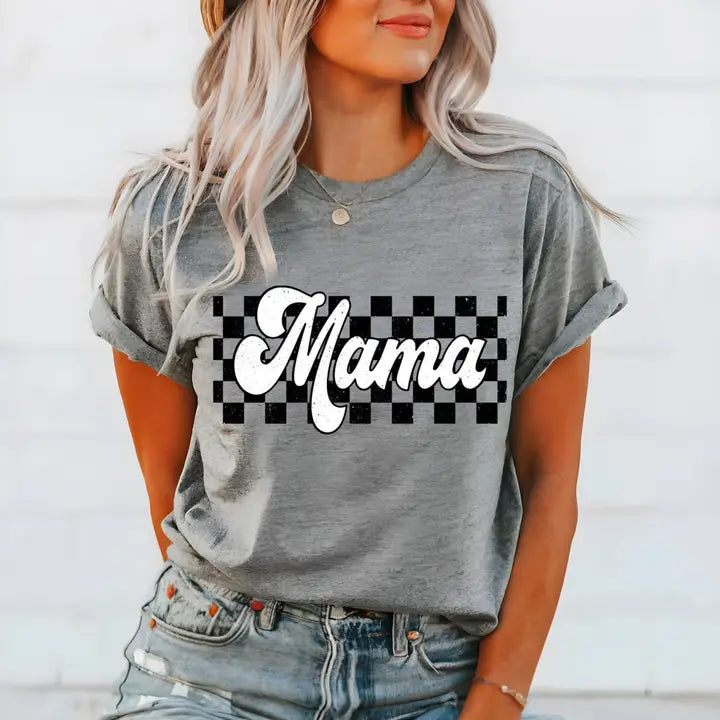 Gray Mama Checkered Tee