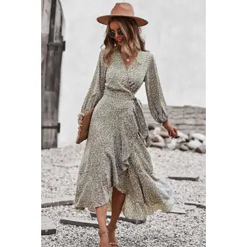 HI-LOW SAGE & LAVENDER FLORAL DRESS