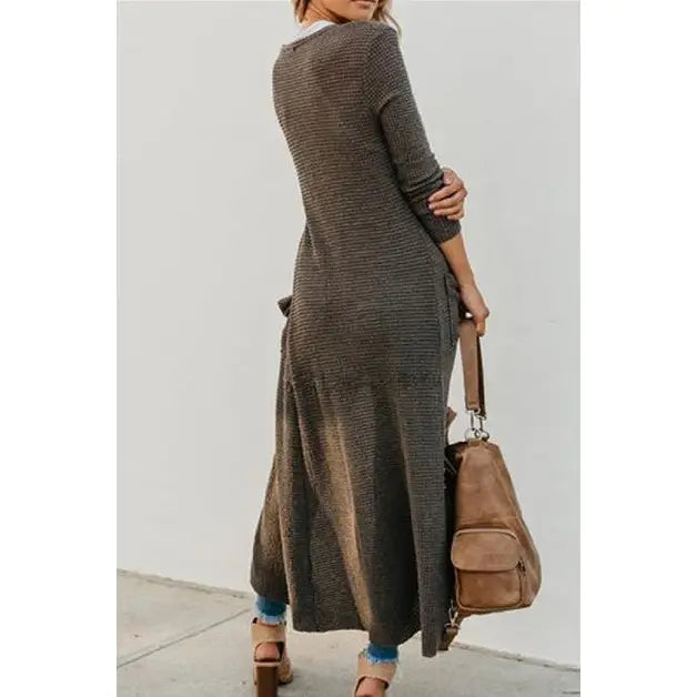 LONG GRAY BUTTON CARDIGAN