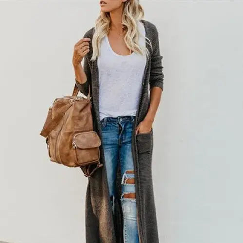 LONG GRAY BUTTON CARDIGAN