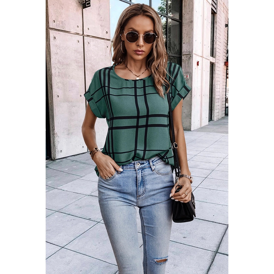 ROUND NECK GREEN PLAID