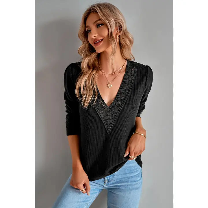 SOLID KNIT LACE REVERSIBLE V-BACK