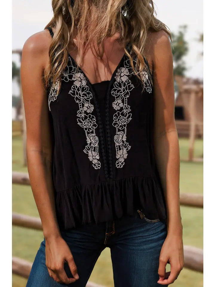 Floral Black Tank