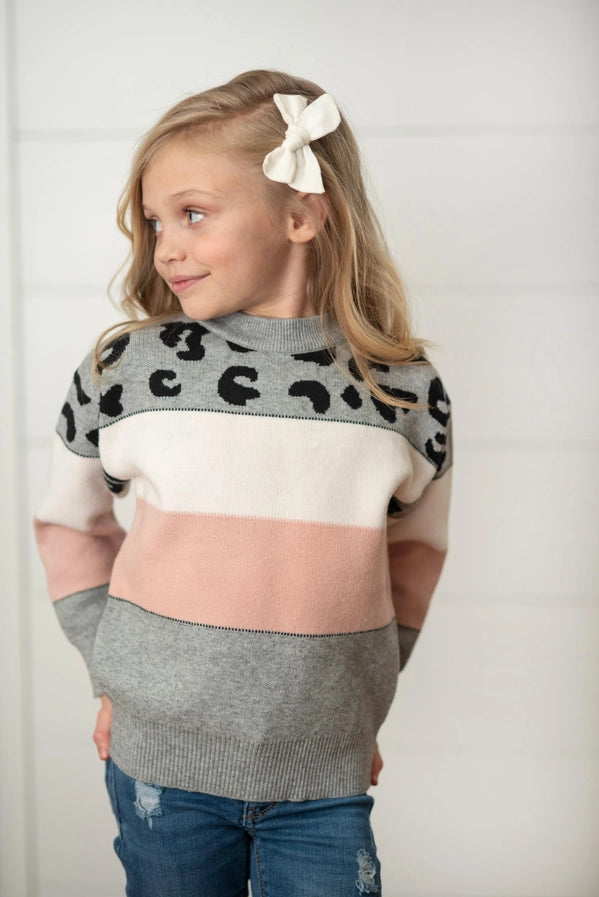 Girls Leopard Block Crew Neck