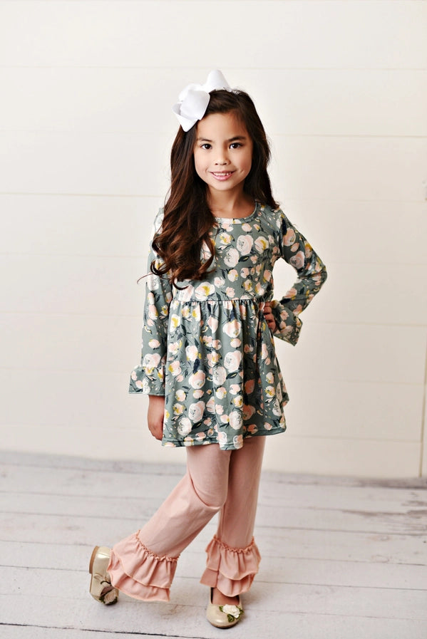 Girls Sage & Pink Floral Set