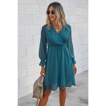 LONG SLEEVE SHEER TEXTURED DRESS