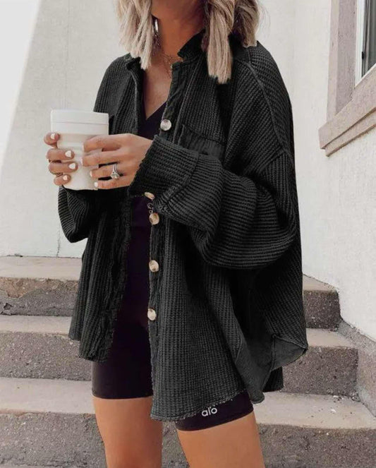 BLACK WAFFLE KNIT TOP