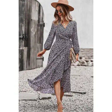 HI-LOW BLACK FLORAL DRESS