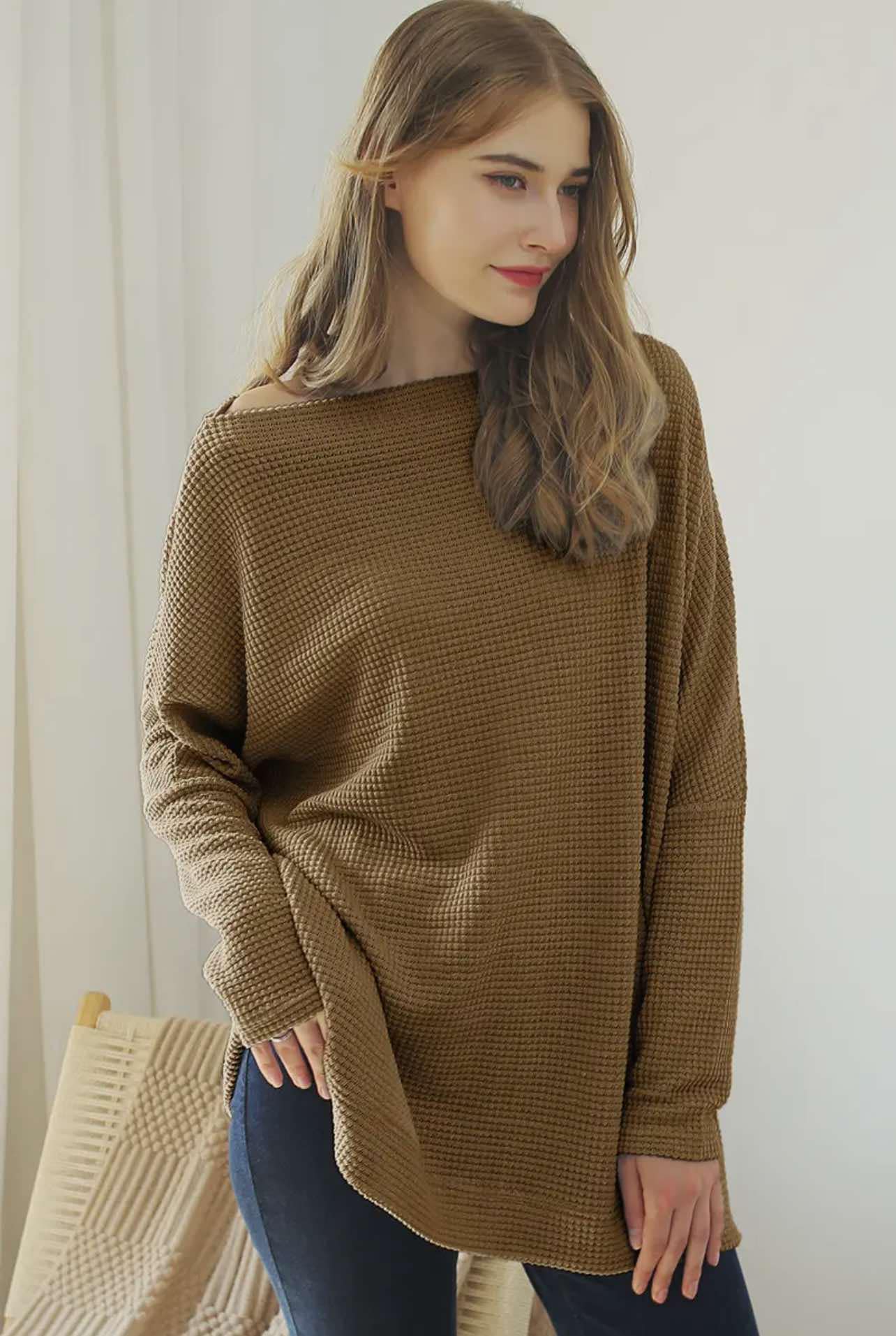 BROWN BATWING PULLOVER
