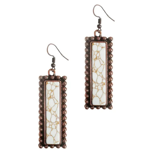 Cream Stone Rectangle Earrings