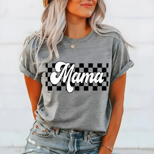 Gray Mama Checkered Tee