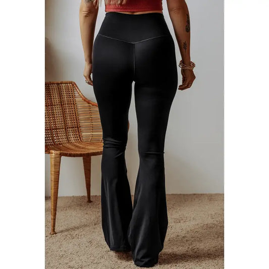 BLACK HIGH WAIST FLARED LEGGINGS