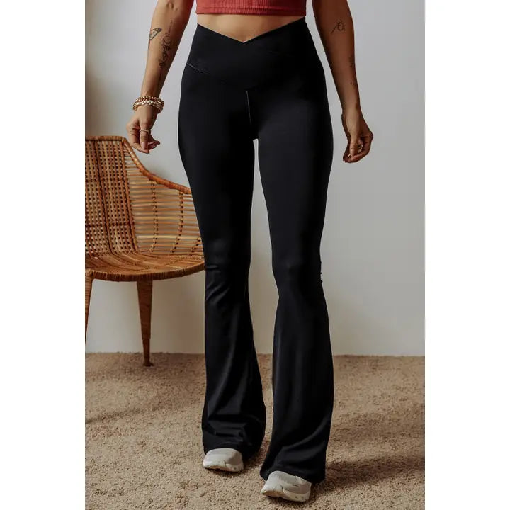 BLACK HIGH WAIST FLARED LEGGINGS