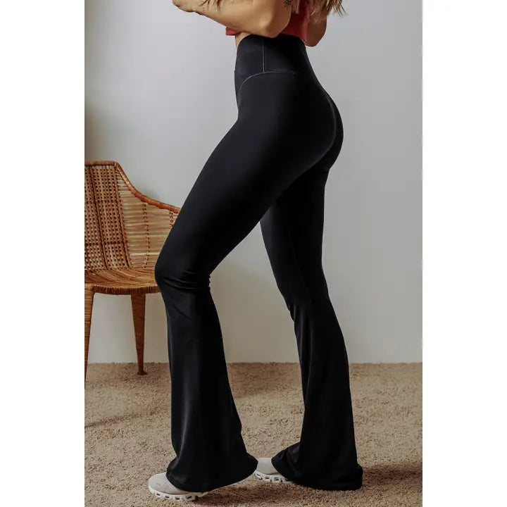 BLACK HIGH WAIST FLARED LEGGINGS