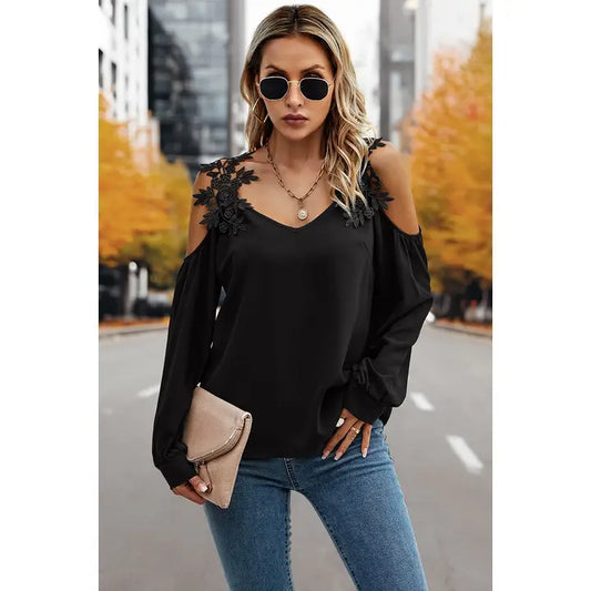 BLACK LACE OPEN SHOULDER TOP