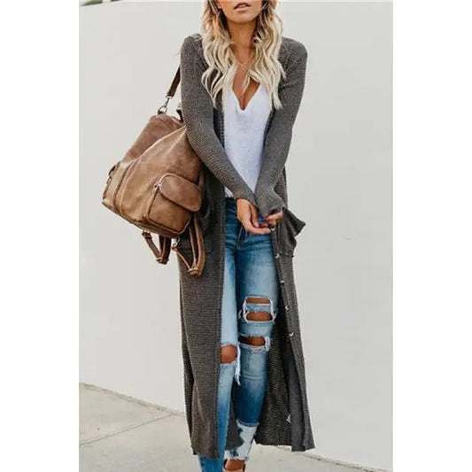 LONG GRAY BUTTON CARDIGAN