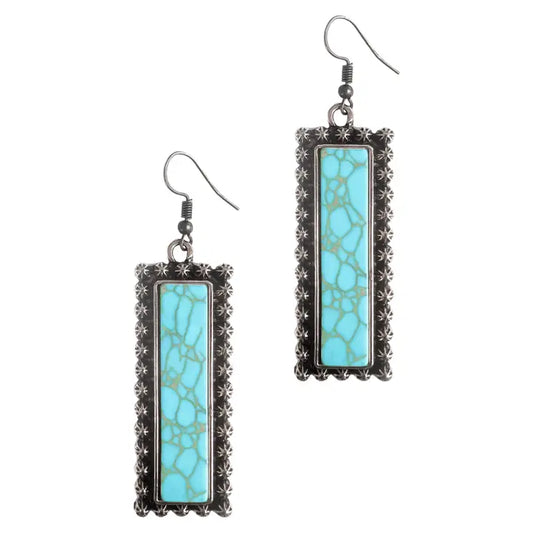 Turquoise Stone Rectangle Earrings