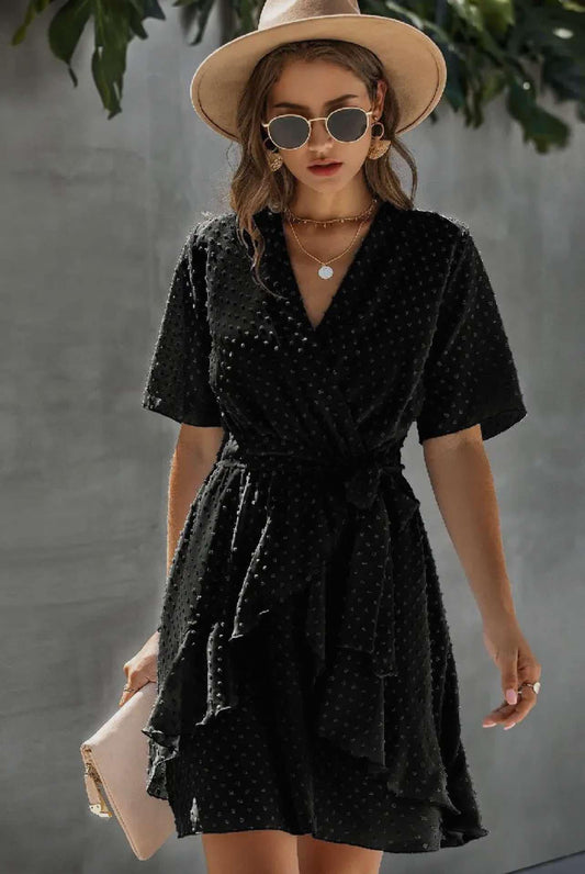 V-NECK TEXTURED DRESS