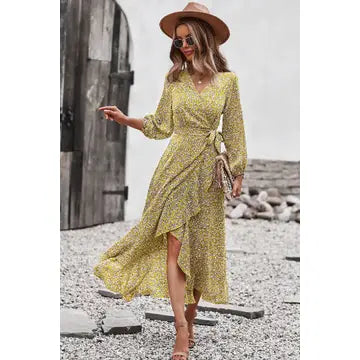 HI-LOW YELLOW FLORAL DRESS