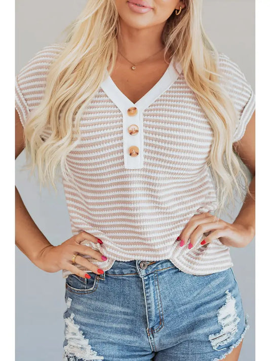 Khaki/White Button Tee
