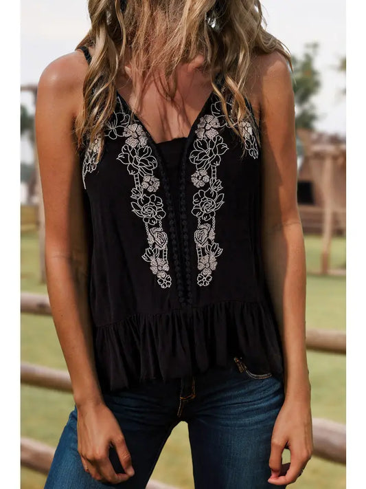 Floral Black Tank