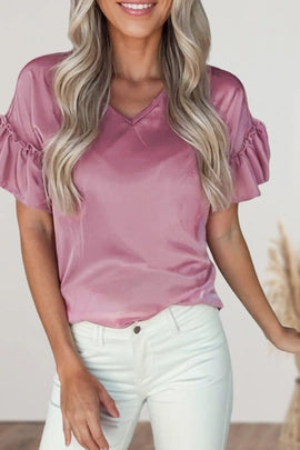 Pink Ruffle Sleeve Blouse