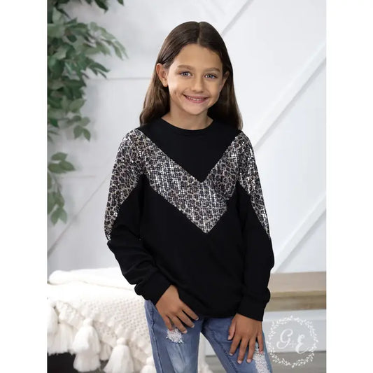 Girls Sequin Leopard Long Sleeve