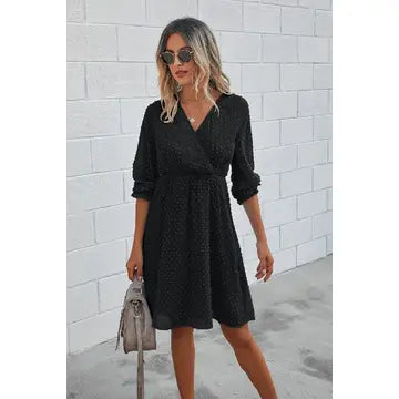 LONG SLEEVE SHEER TEXTURED DRESS