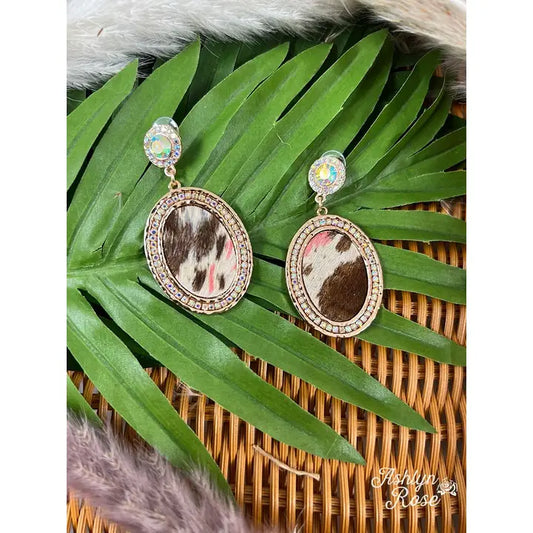 Oval Cowhide Earrings